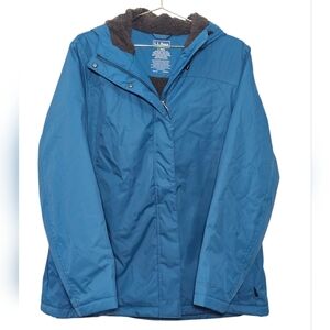 LL Bean Hooded Long Jacket Women's Sz  L Zip Up Quilted Lining Pockets Warm Coat